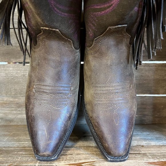 Ariat Women Womens Ariat Brown Leather Fancy Fringe Western Ankle Boots Size 5.5 B EUC‎